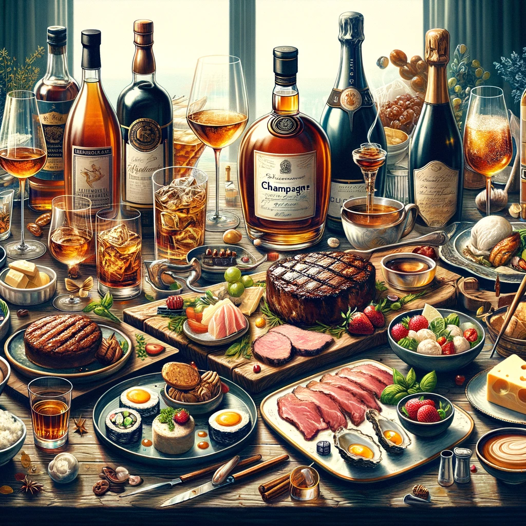 De kunst van het paren van voedsel en drank: whiskey, champagne en cognac